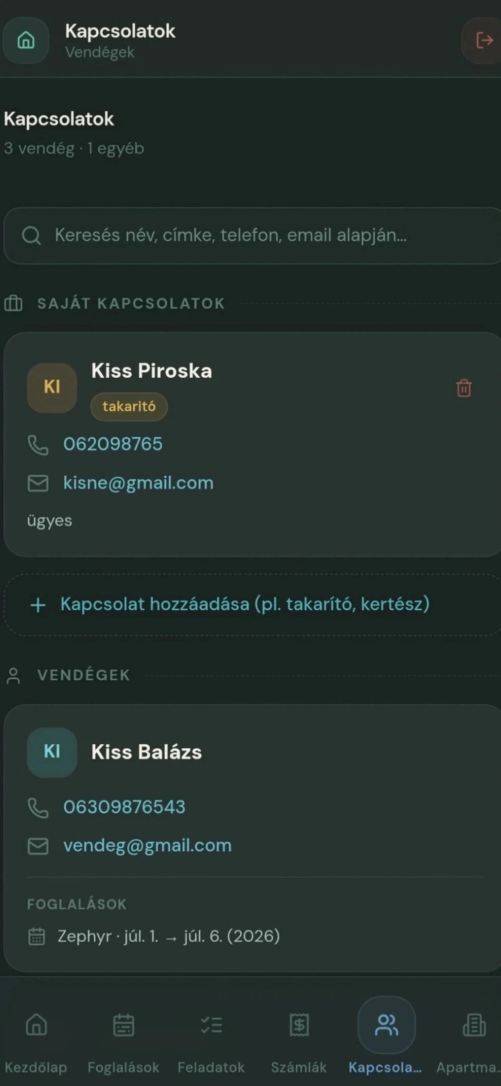 Kontaktliste mit Suchfunktion